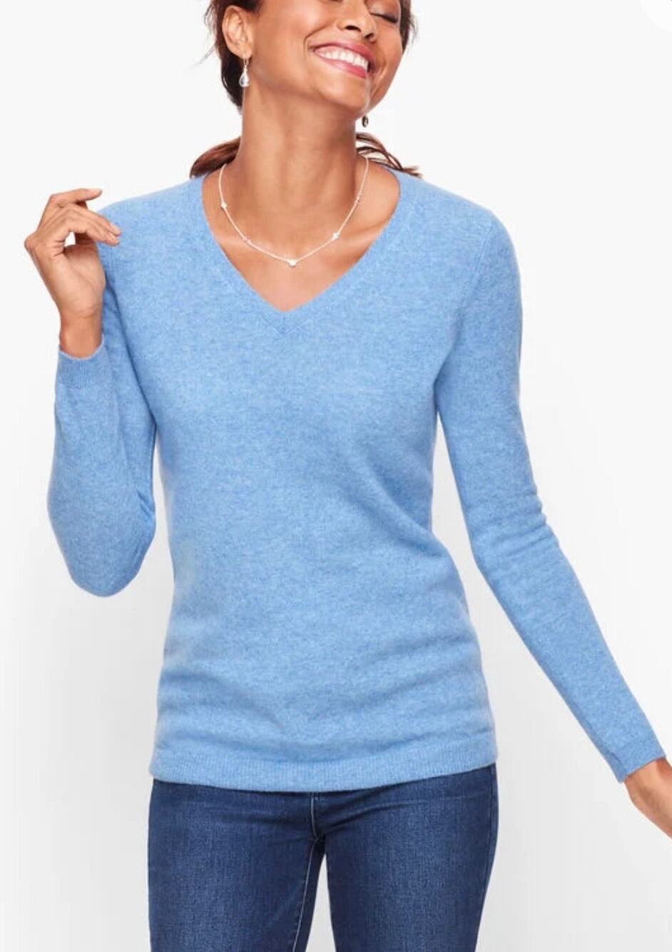 Talbots Cashmere V-Neck Sweater Blue Lightweight Classic Women's XL
